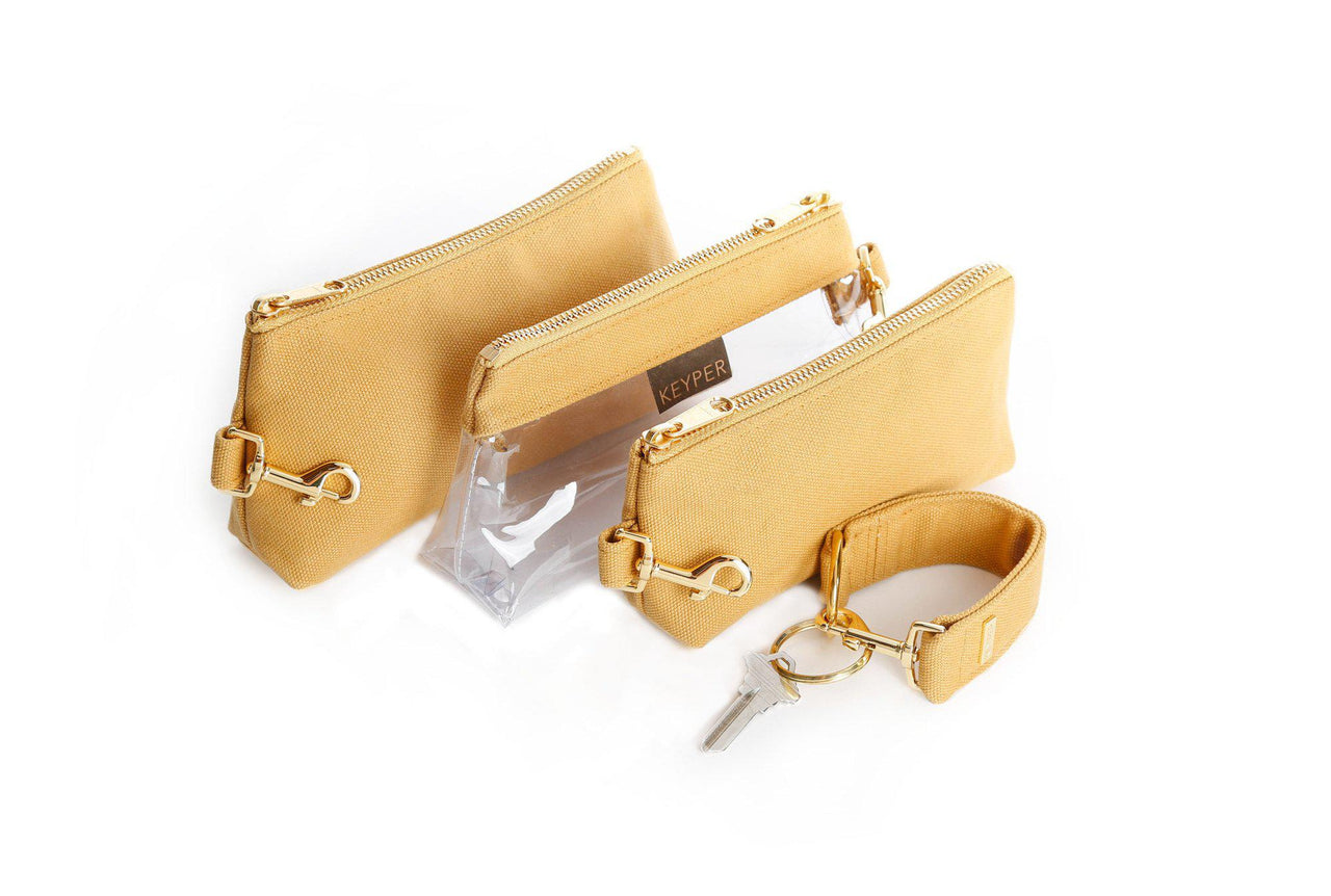Beige canvas wristlet set by KEYPER