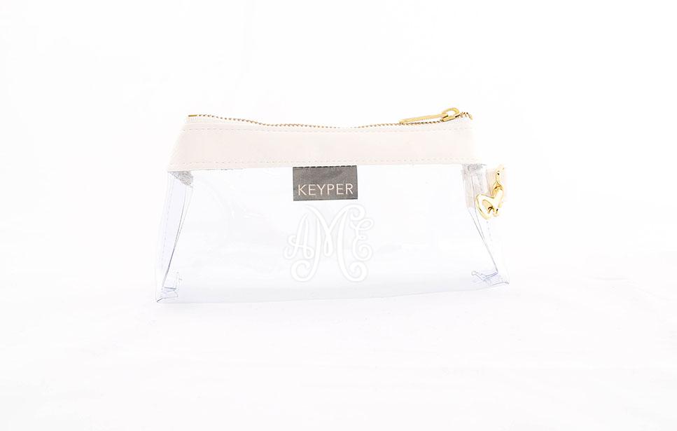 Frost White Vegan Leather CLEAR Bag with monogram