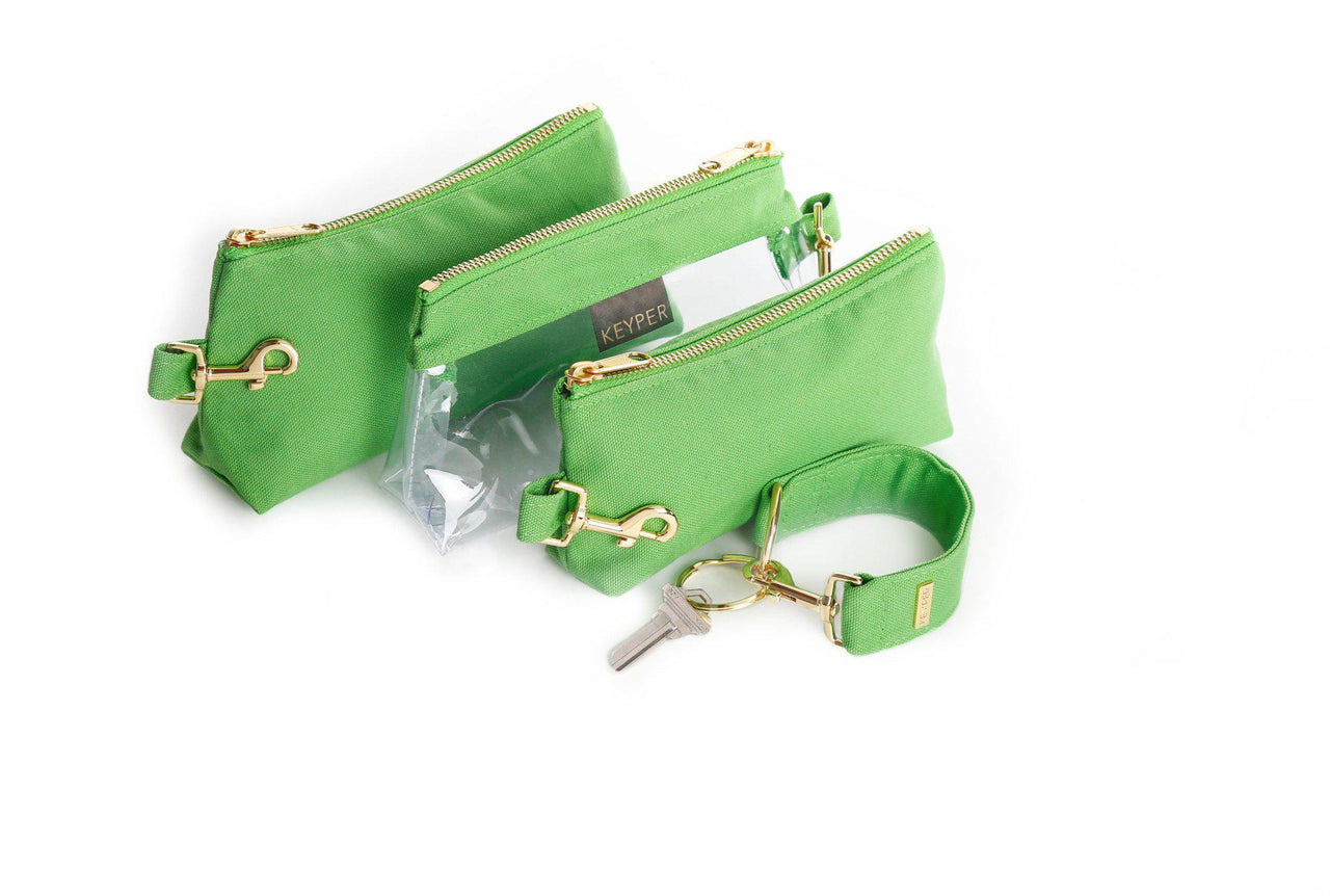 clutch purse, travel purse, key ring bracelet, canvas, duck cotton, clear bag pouch, Wristlet Set