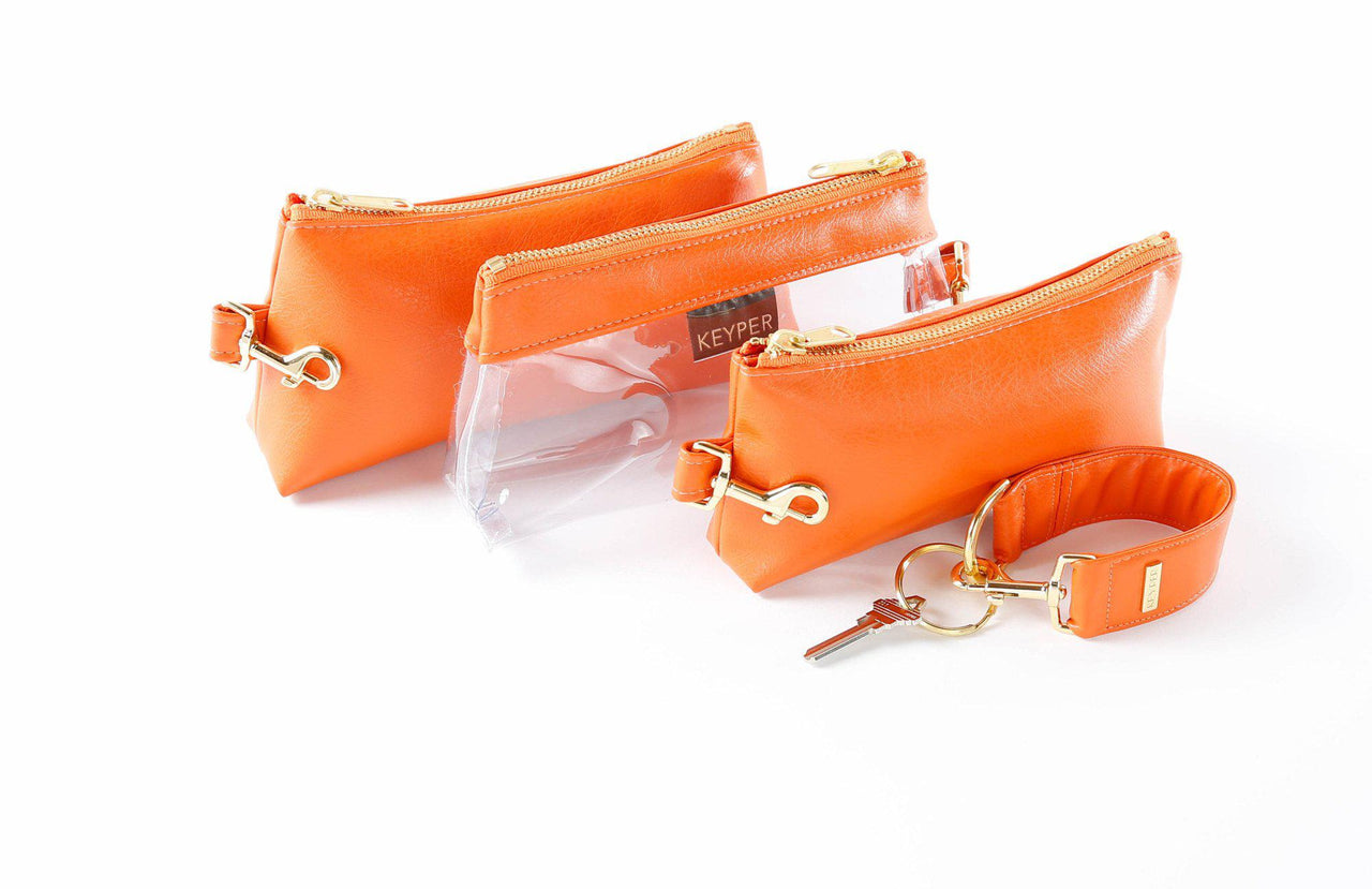 clutch purse, travel purse, key ring bracelet, faux leather (vegan), clear bag pouch, Wristlet Set