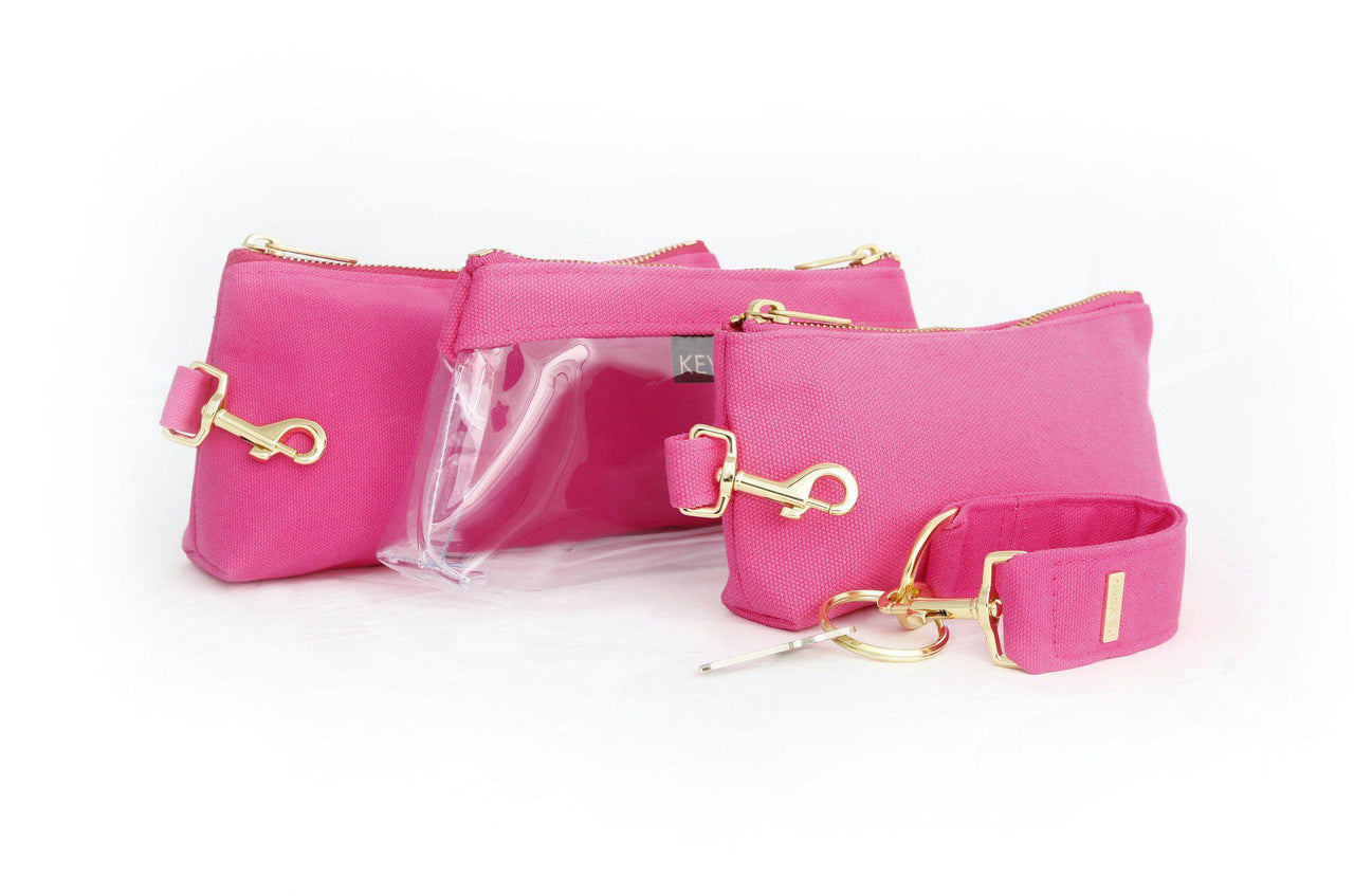 clutch purse, travel purse, key ring bracelet, canvas, duck cotton, clear bag pouch, Wristlet Set