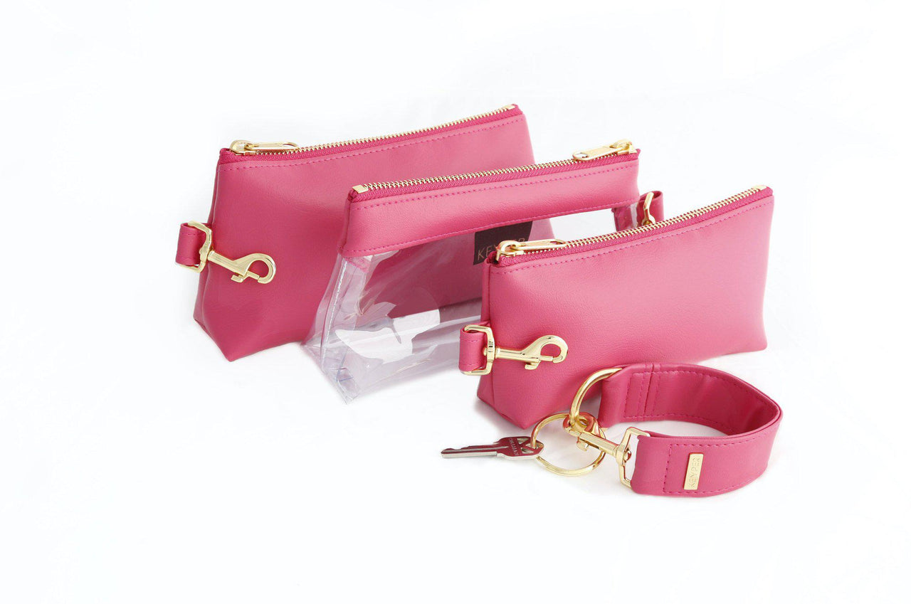 clutch purse, travel purse, key ring bracelet, faux leather (vegan), clear bag pouch, Wristlet Set