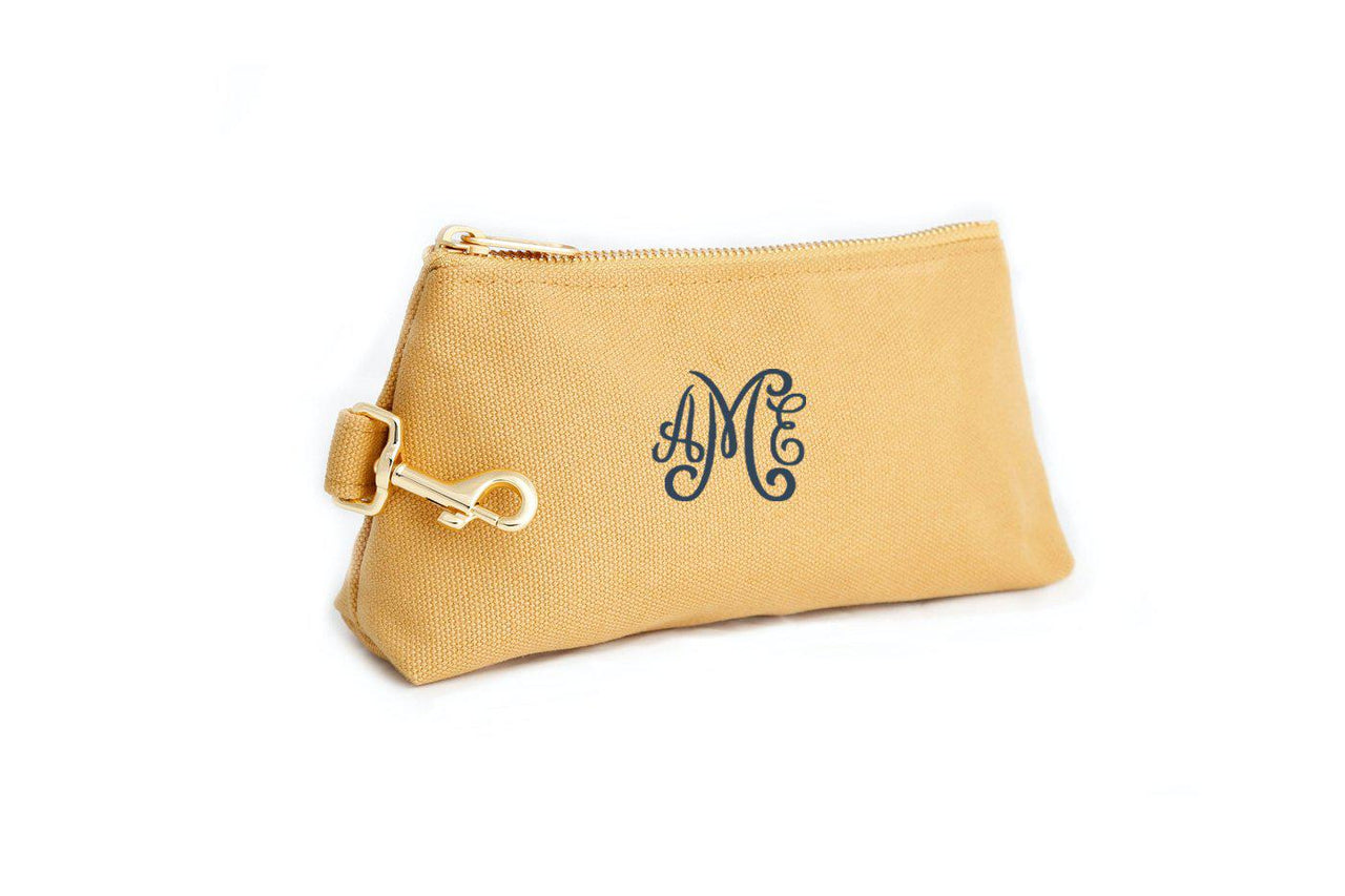 Beige canvas luxe monogrammed wristlet by KEYPER