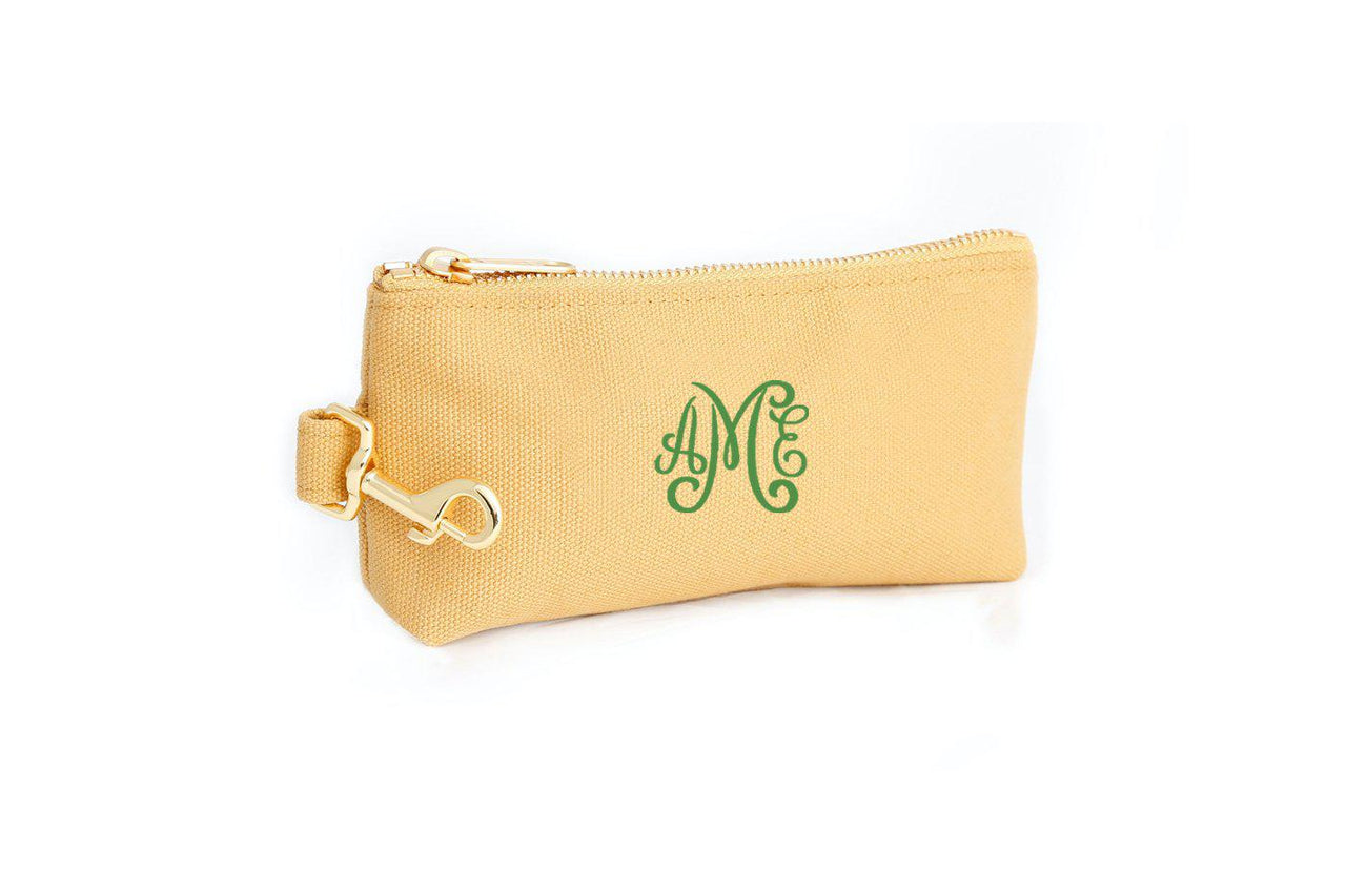 Beige canvas mini monogrammed wristlet by KEYPER