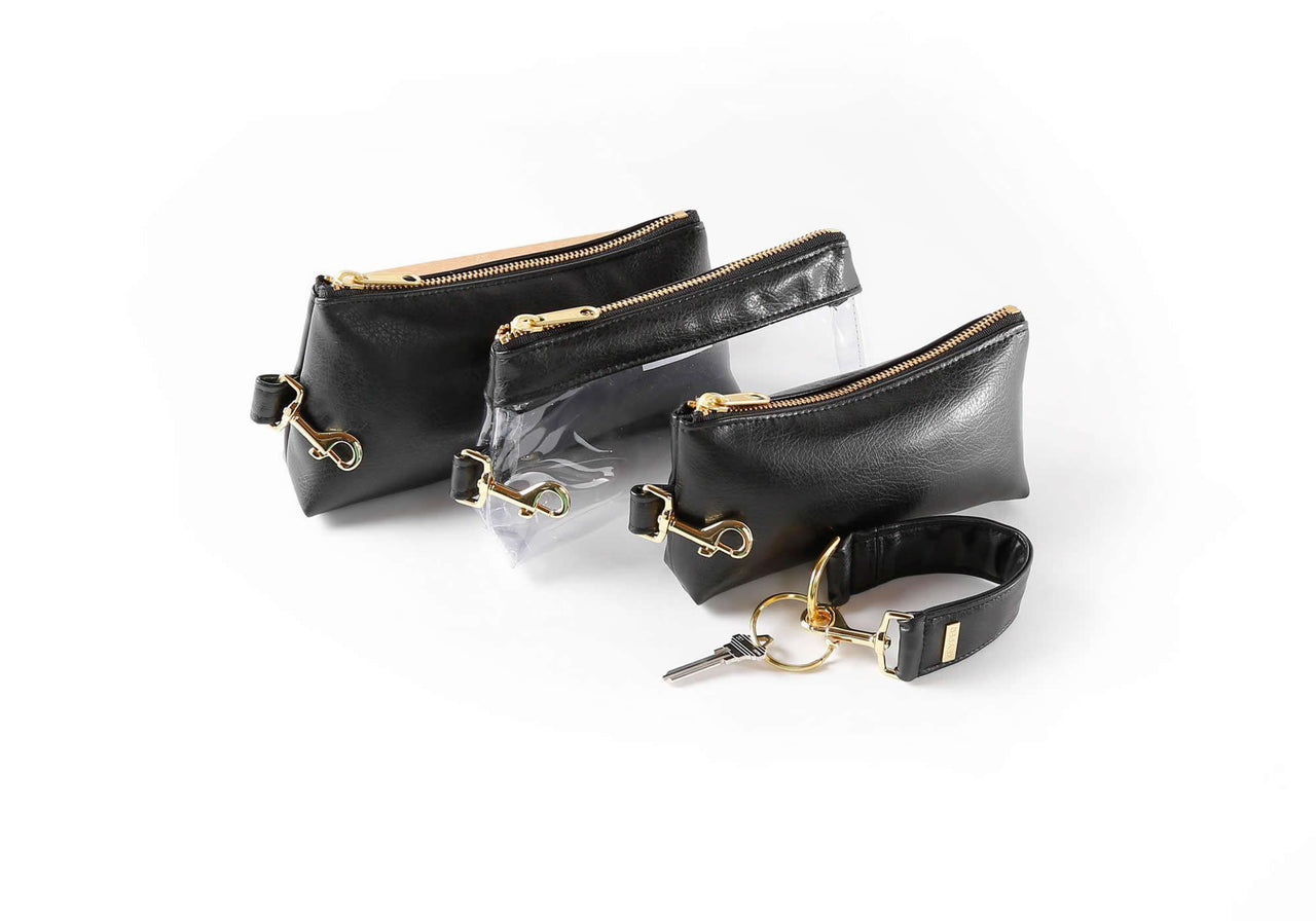 Classic Black Vegan Leather WRISTLET SET