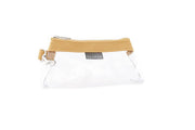 Beige canvas clear monogrammed wristlet by KEYPER