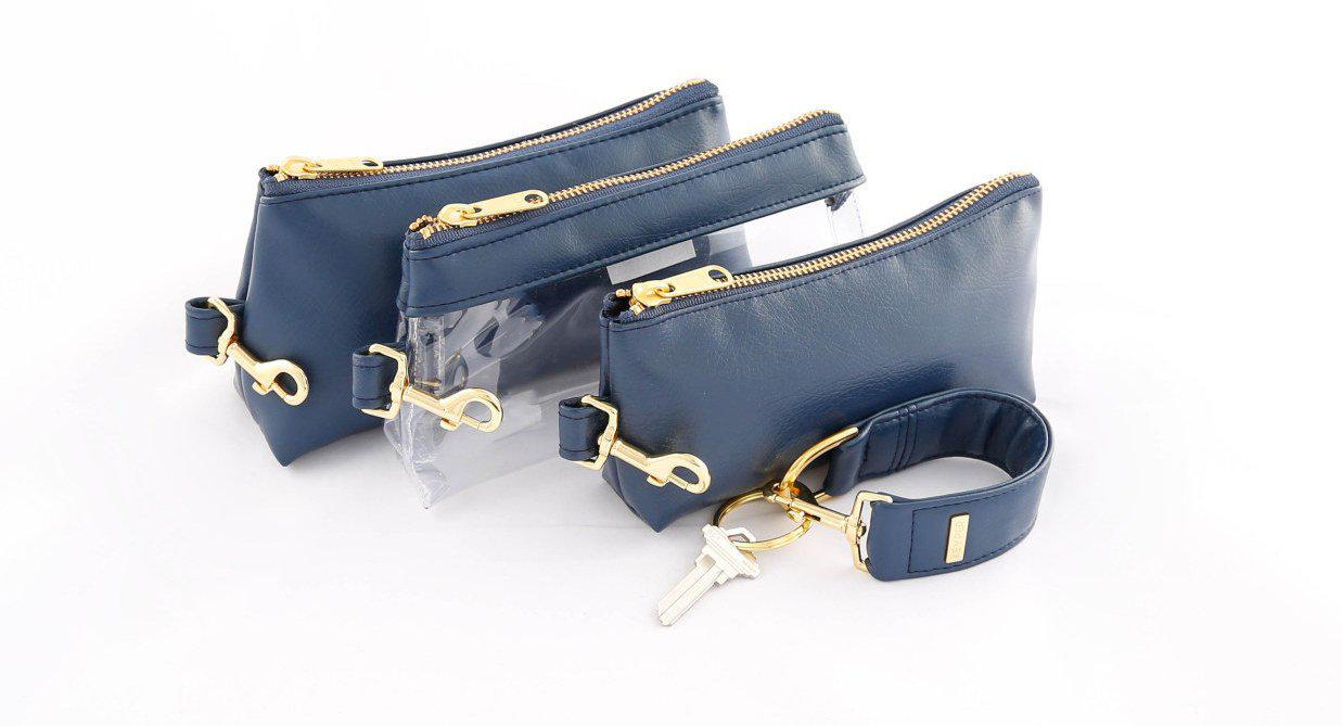 clutch purse, travel purse, key ring bracelet, faux leather (vegan), clear bag pouch, Wristlet Set