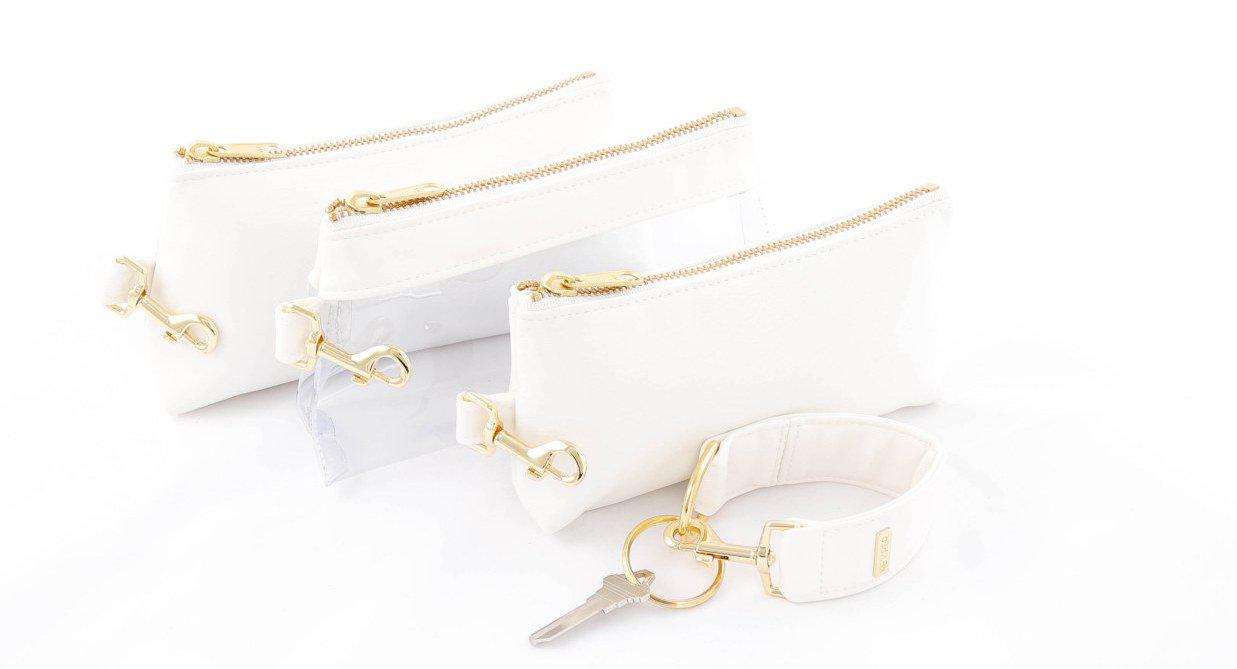 clutch purse, travel purse, key ring bracelet, faux leather (vegan), clear bag pouch, Wristlet Set