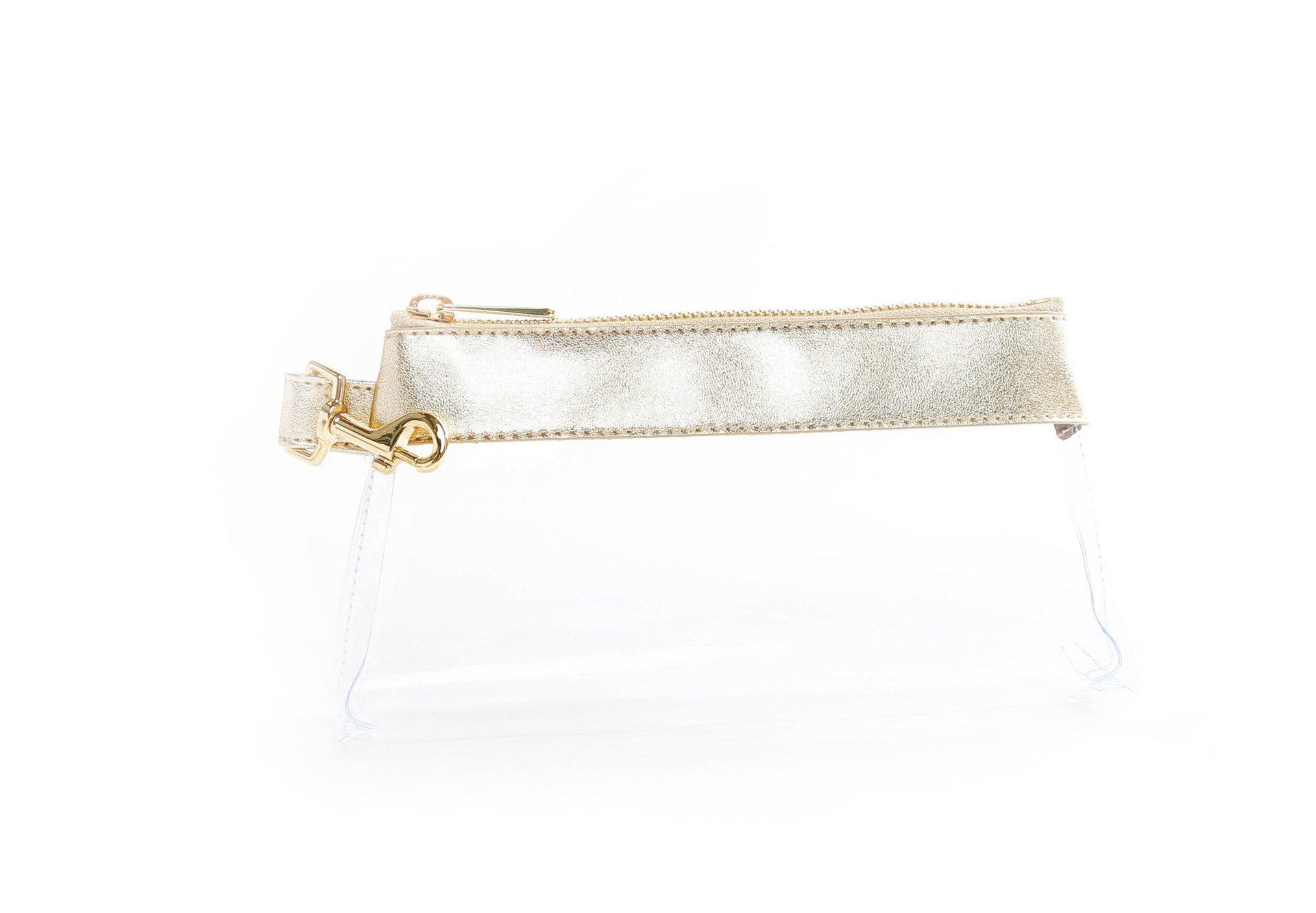 pouch, clutch purse, keyring bracelet, clear bag, leather
