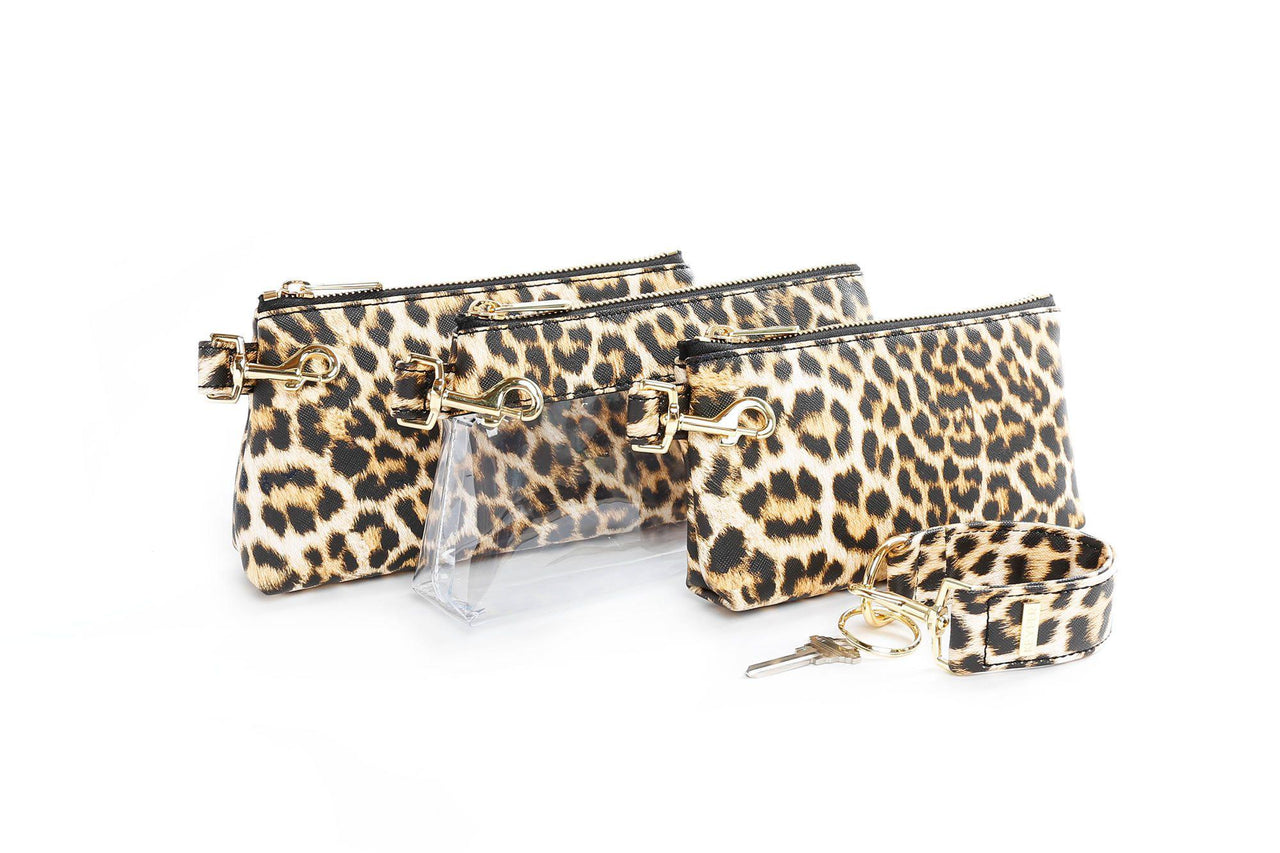 clutch purse, travel purse, key ring bracelet, faux leather (vegan), clear bag pouch, Wristlet Set