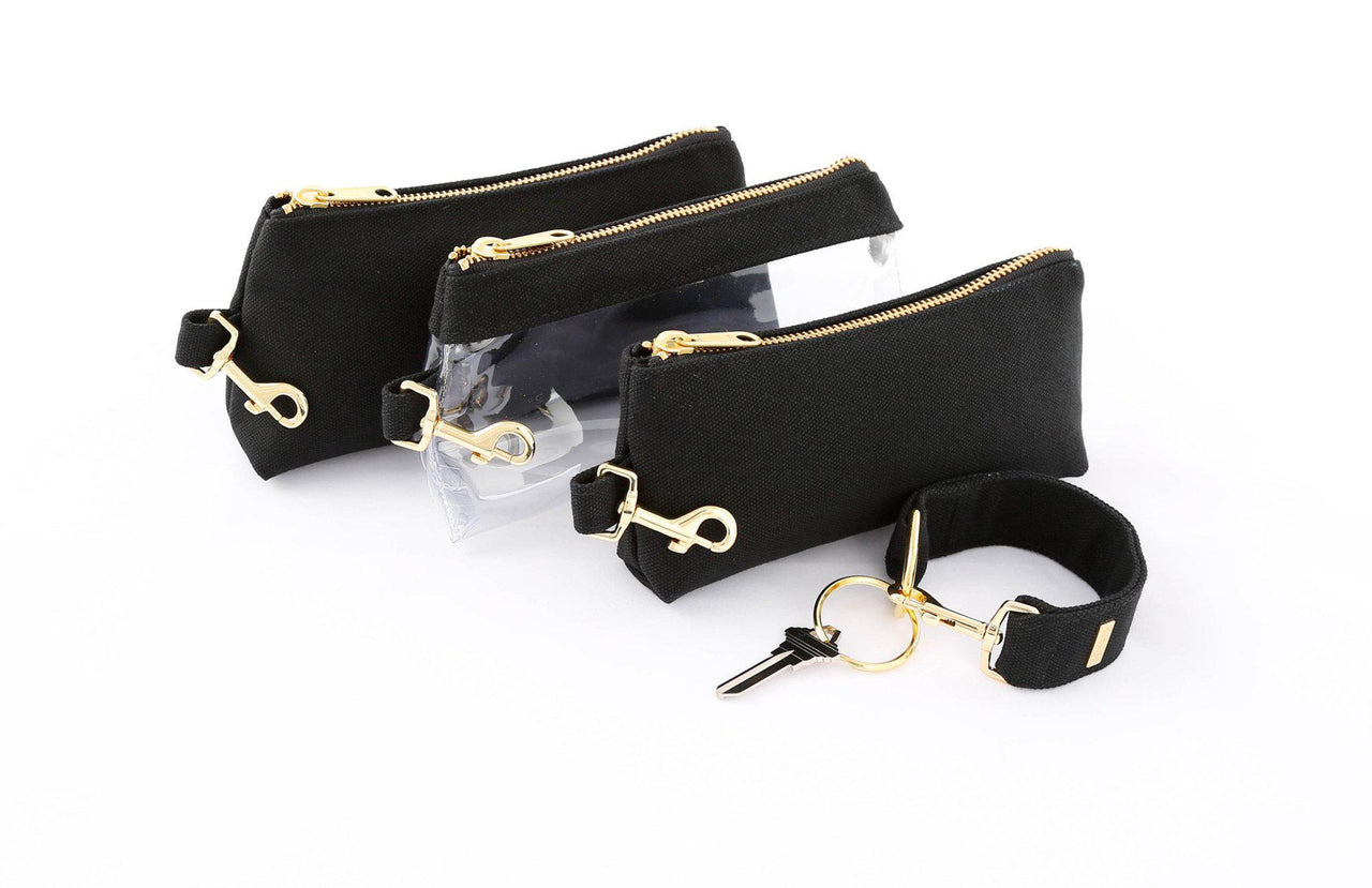 clutch purse, travel purse, key ring bracelet, canvas, duck cotton, clear bag pouch, Wristlet Set