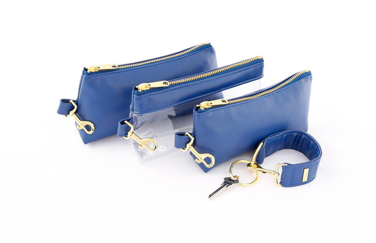 clutch purse, travel purse, key ring bracelet, faux leather (vegan), clear bag pouch, Wristlet Set