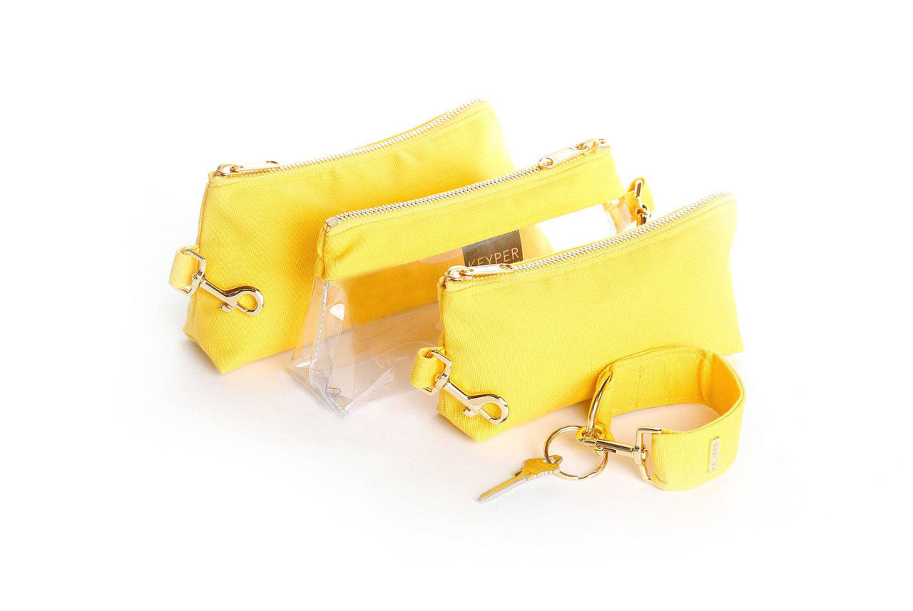 clutch purse, travel purse, key ring bracelet, canvas, duck cotton, clear bag pouch, Wristlet Set