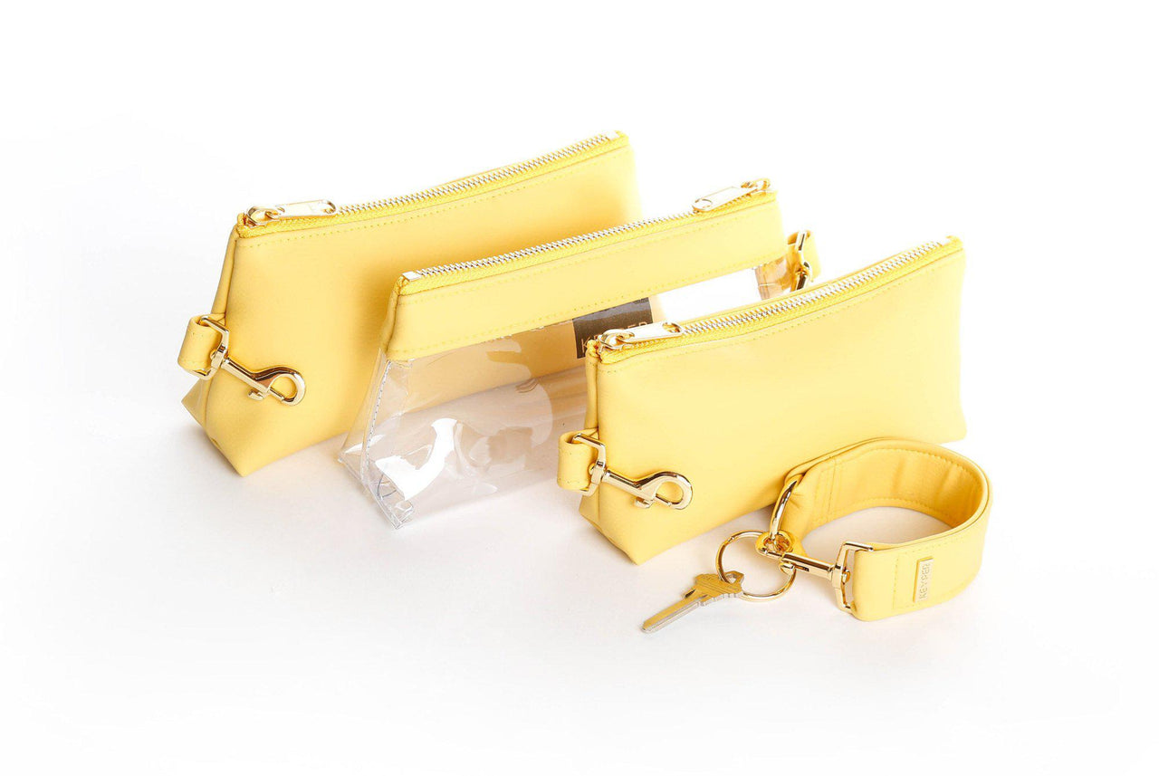 clutch purse, travel purse, key ring bracelet, faux leather (vegan), clear bag pouch, Wristlet Set