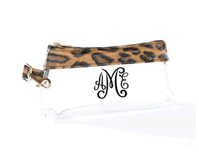 Brown Leopard Vegan Leather CLEAR Bag with monogram