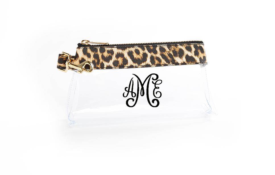 Classic Leopard Vegan Leather CLEAR Bag with monogram