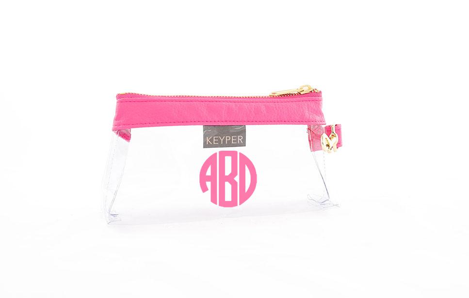 Bright Pink Vegan Leather CLEAR Bag with monogram