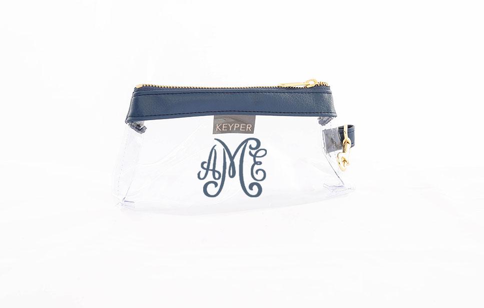 True Navy Vegan Leather CLEAR Bag with monogram