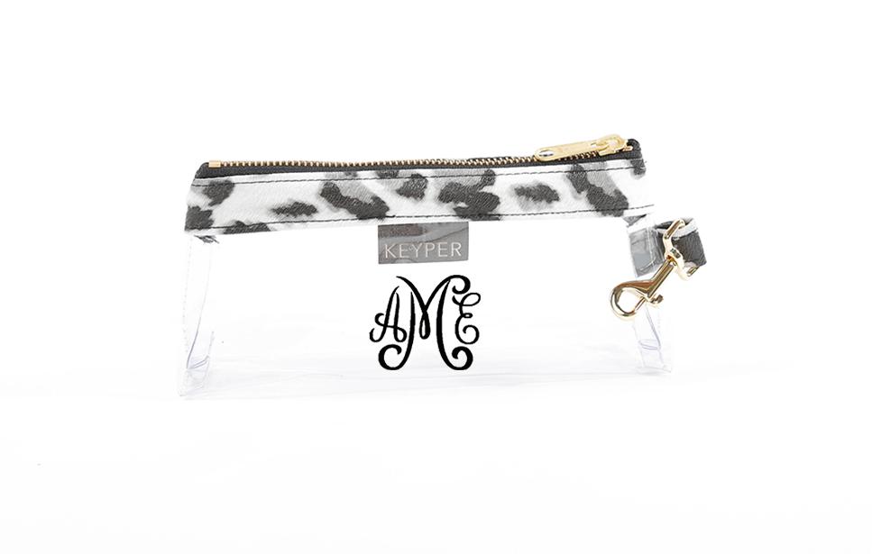 Snow Leopard Vegan Leather CLEAR Bag with monogram
