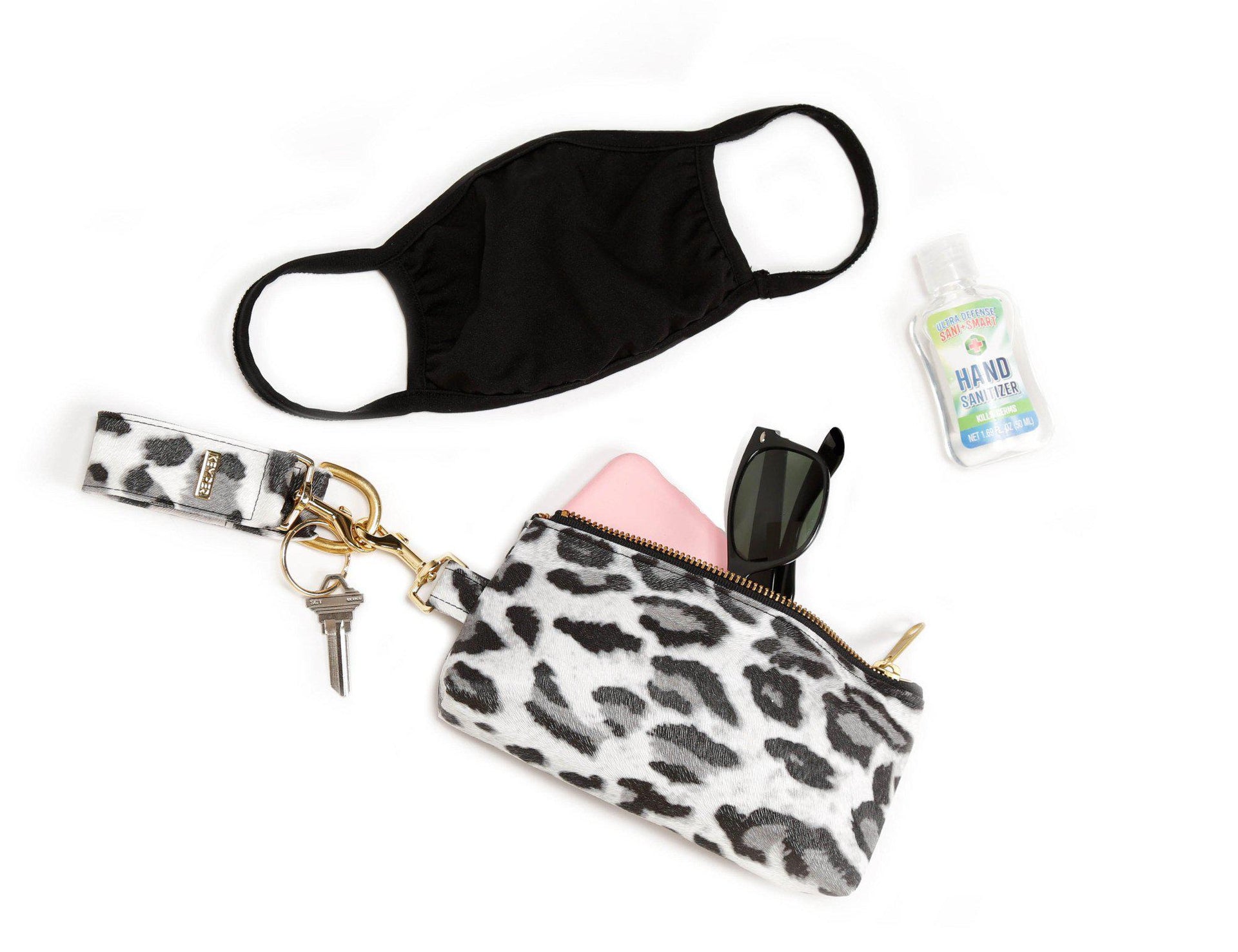 Snow leopard key ring wristlet purse